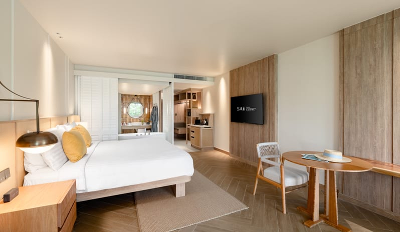 SAii Laguna Phuket Club Ocean Front King Bed Table and TV